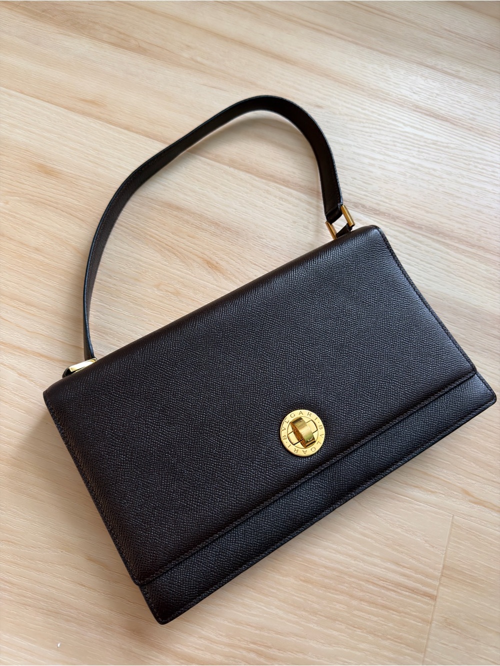 🍉Bvlgari Brown Leather Gold Lock Shoulder Bag Small